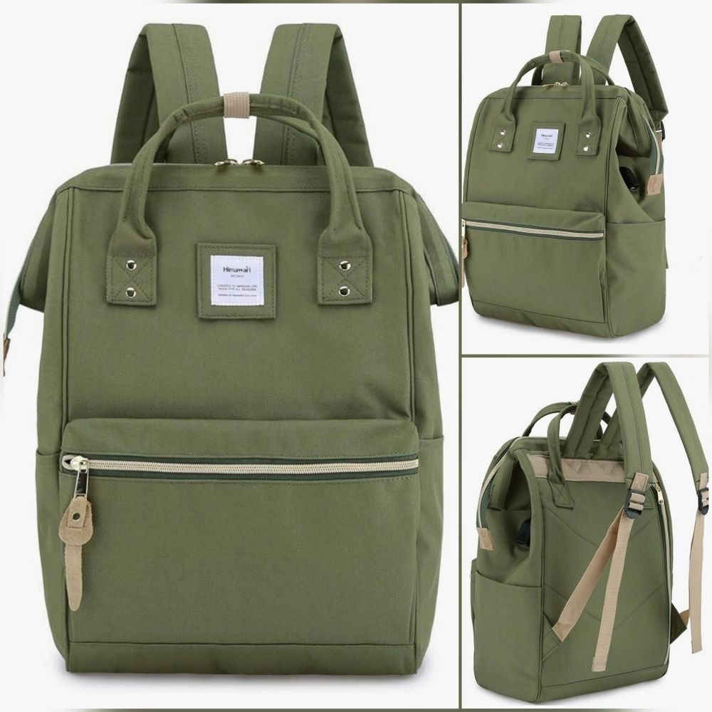 ☔️🔥NWT Olive Wide Opening Padded Laptop Sleeve Travel Backpack - Picture 2 of 15